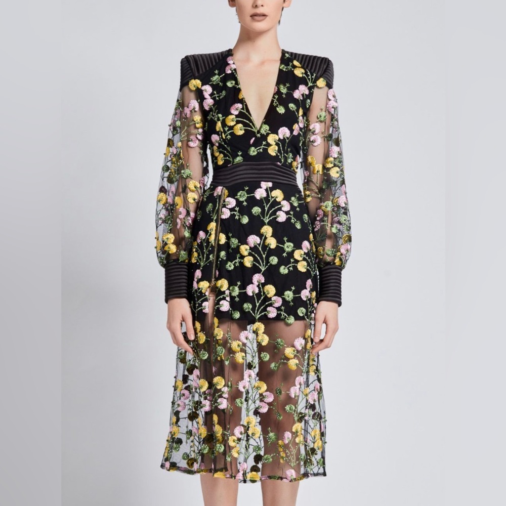 ZHIVAGO Isola Bella Lace Midi/Maxi Dress embroidered Flowers and studs size 8